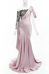 ALEXANDER MCQUEEN 2006 lilac black lace one shoulder bias gown dress IT40 S - Picture 1 of 12