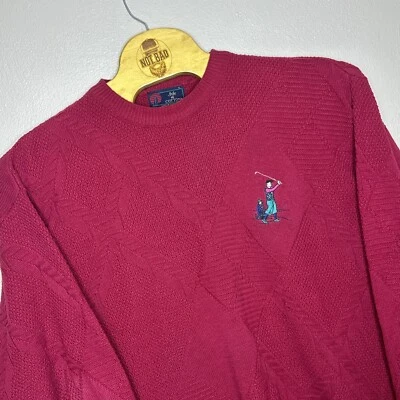 Vintage Isle Of Cotton Golf Sweater Mens XL Red Crew Neck Embroidered Knit - Image 1 of 4
