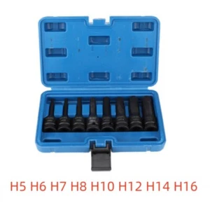 8PCS 1/2'' Drive Deep Hex Bit Socket Set Metric Allen Key Adapter Auto Repair - Picture 1 of 8