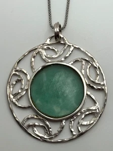 Sterling Silver Signed B Israel Roman Glass Pendant Necklace - Picture 1 of 13