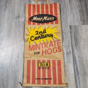 Vtg MoorMan's Feed Sack Farm Decor Nitrate For Hogs Empty Paper Bag Moor Man's - Picture 1 of 12