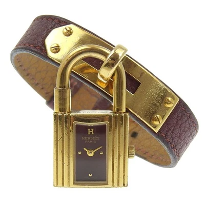 Reloj HERMES Kelly Relojes Vino-RojoEsfera Chapado Oro/Cuero Cuarzo Analógico... Foto 1 de 4