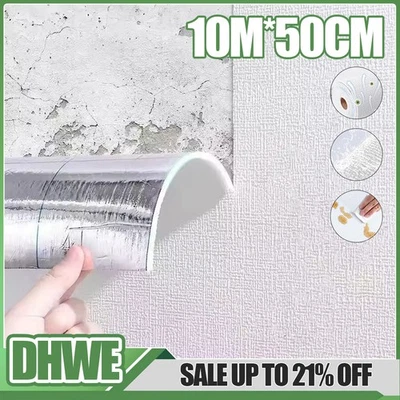 10M Thicken Self Adhesive Thermal Insulation Wallpaper Linen Plain Wall Sticker - Image 1 of 4