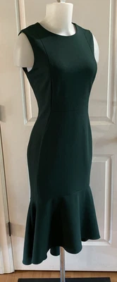 Calvin Klein Hi-Low Midi Fitted Dress Green Sheath Cocktail Party Career Size 4 - Image 1 of 4