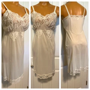 VTG 1960'S YOUTH FORM WHITE W/ FROSTED LACE BODICE NYLON FULL SLIP USA SZ 36 - Picture 1 of 11