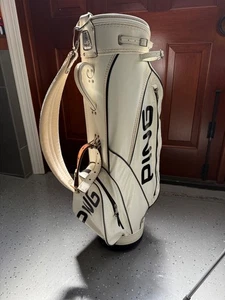 Vintage Ping Golf Cart Bag Leather/Vinyl White & Black 6 Way Divider - Picture 1 of 7