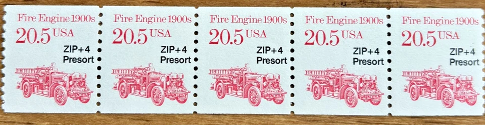 Scott #2264- MNH- Coil Strip of 5 Stamps - 20.5c Fire Engine 1900s MNH - Image 1 of 1