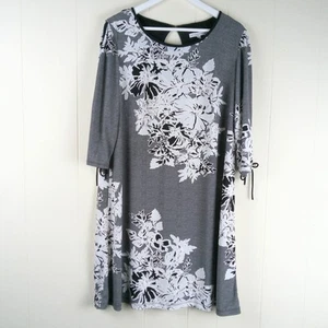 Sandra Darren Floral Shift Dress Plus Size 14W Gray 3/4 Sleeves Knee Length  - Picture 1 of 11