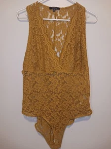 Ambiance Womens XL Lace Bodysuit Teddy Lingerie Clubwear in Mustard Yellow/brown - Picture 1 of 5
