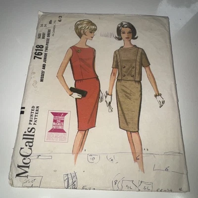 MCCALLS 7618 sz 14 Bust 34"/87cm c. 1964 2 pc dress - Complete - Image 1 of 3
