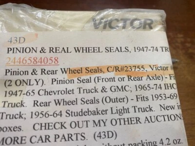 1947 - 1974 PINION & REAR WHEEL SEALS NOS 1955 CHEVROLET TRUCK 1960 STUDEBAKER F - Image 1 of 2