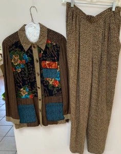 Vintage 1990's 2 Piece Carole Little Pants Set Sz 4P Jacket Leopard Slacks - Picture 1 of 10