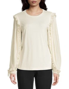 Elie Tahari Women's Georgette Sleeve Crewneck Top In Porcelain Small - Picture 1 of 12