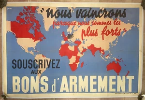 WORLD MAP WORLD WAR II- 1939 J. KAP UNUSUAL OVERSIZE ORIGINAL POSTER ON LINEN - Picture 1 of 9