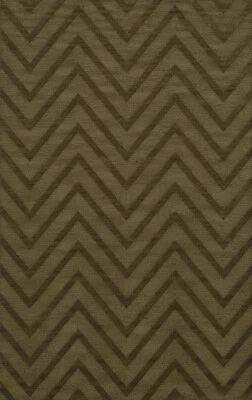 Green Transitional Hand Hooked Stripes Chevrons Zig Zags Area Rug Striped DV4 - Image 1 of 2