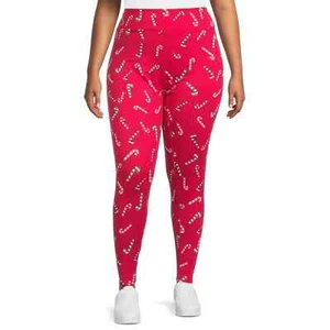 Feeling Festive Plus Size Candy Cane Christmas Leggings - 2X, Red - Picture 1 of 3
