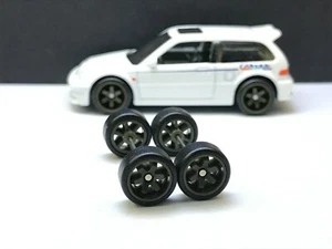 R047 Hot Wheels 1/64 Real riders TE37 Dark Green 10mm Long Rubber wheels - Picture 1 of 6