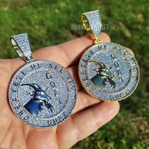 High End GOAT Medal Brass Simulated Diamond Luxury Charm Hip Hop Style Pendant - Picture 1 of 13