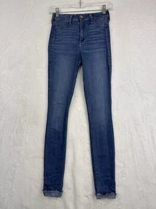 Jeans donna Hollister curvy vita alta leggings elasticizzati frange polsino taglia 1R W 25 - Foto 1 di 16