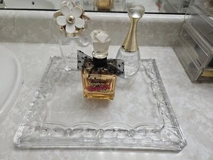 Glas Waschtisch Tablett Schmuck Blumenrand für Parfüm Flasche schwer Wohndeko Vintage - Bild 1 von 12
