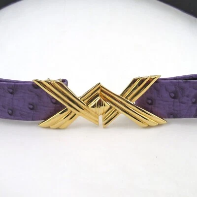 Mimi di N Belt Geometric Gold Tone Purple Faux Leather 1986 Vintage - Image 1 of 4