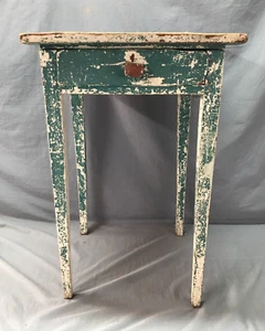 Antique Early Green Painted Country One Drawer Night Stand Table Old 678-25B - Picture 1 of 18