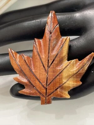 Vintage Carved Maple Leaf Brooch 2'' Pin Brown Mid Century Brooch - Image 1 of 4