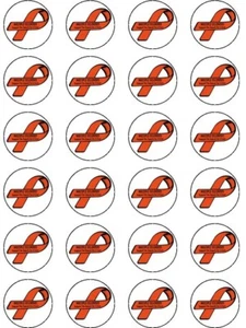 24 X PRE  CUT MULTIPLE SCLEROSIS - MS RIBBON WAFER PAPER CUP CAKE TOPPERS - Picture 1 of 1