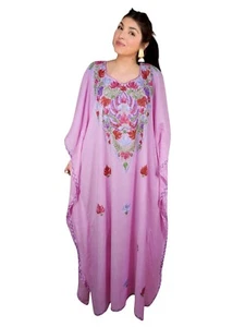 Womens Caftan Maxi Dress Handmade Gift Pink Floral Embroidered Dress L-2XL - Picture 1 of 8