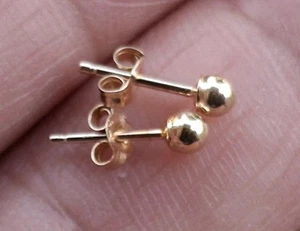 Cute 14K Solid Yellow Gold Ball Stud Earrings 3 mm 0.16 gr - Picture 1 of 7