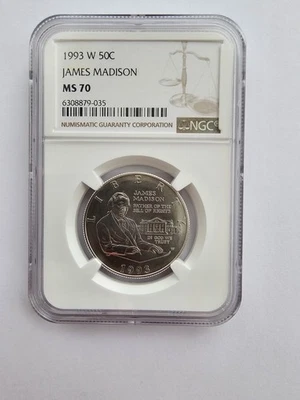 1993 W JAMES MADISON HALF DOLLAR GRADED NGC 50C WEST POINT SILVER/CLAD COIN  - Image 1 of 4