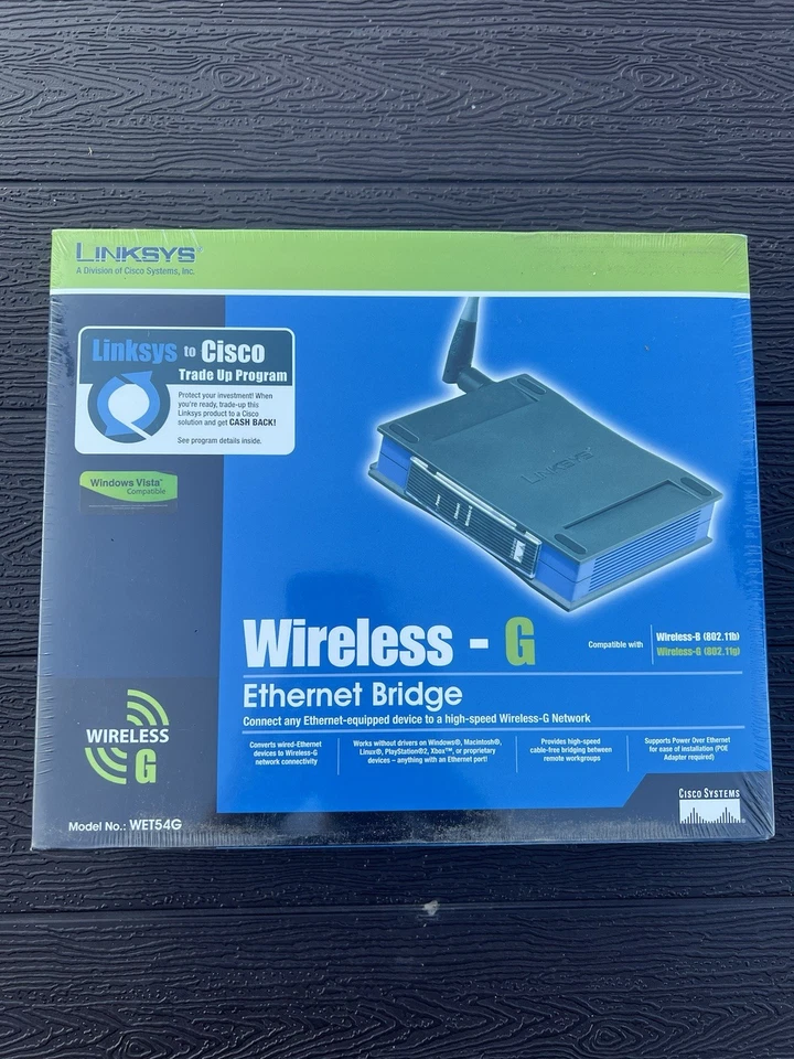 Linksys WET54G 2.4GHz 802.11g Wireless G Ethernet BRIDGE 54 Mbps- New- RD Disc - Image 1 of 4