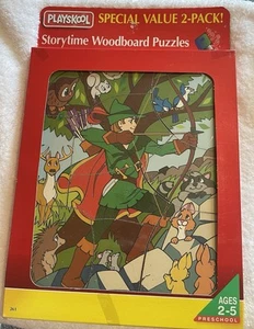 Vintage Playskool Story Time Woodboard Puzzle 2-Pack Robin Hood Cinderella - Picture 1 of 4