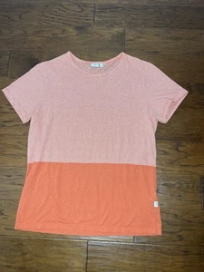 Onia Linen Blend Short Sleeve Crew Neck T-Shirt Orange Striped Sz Large - Picture 1 of 7