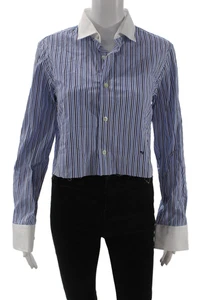 Designer Damen Cropped blau gestreift Knopfleiste Baumwolle Langarm Größe S - Bild 1 von 6