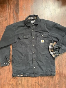 Carhartt Jacke Schwarz Medium Ripstop Flanell Gefüttert Tasche Langarm Arbeit Herren - Bild 1 von 6