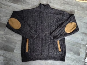 Orvis Wool Full Zip Sweater Jacket Mens M Brown Cable Knit Elbow Patches EUC - Picture 1 of 16