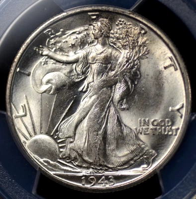 1943 S WALKING LIBERTY HALF PCGS MS 65 LUSTROUS SILVER SATIN GEM SOME GRAININESS - Image 1 of 4