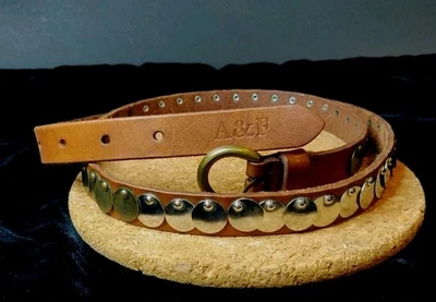 Vintage Abercrombie And Fitch Metal Paneled Studded Leather Belt Size 36 To 40" - Image 1 of 4