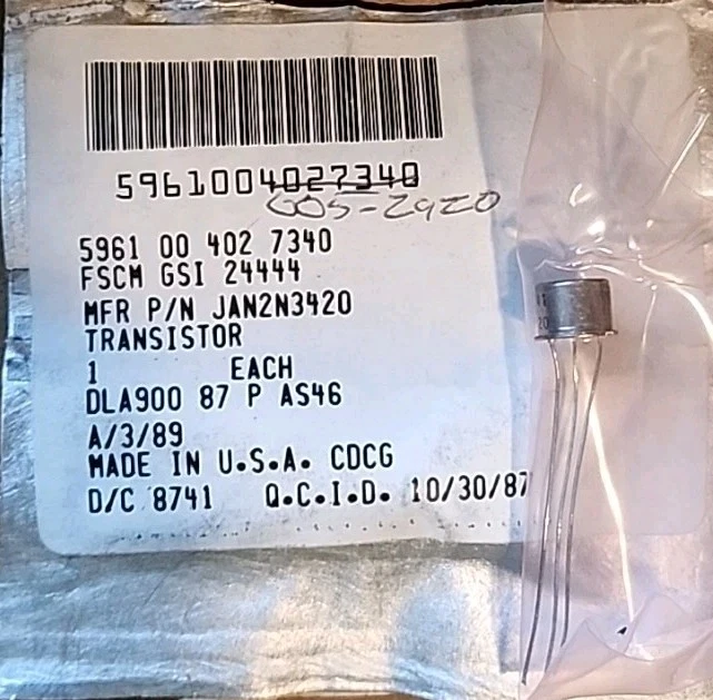 2 EACH CDCG JAN2N3420 Transistors, GP BJT NPN 60V 3A 1000mW 3-Pin TO-5, NOS. - Image 1 of 1