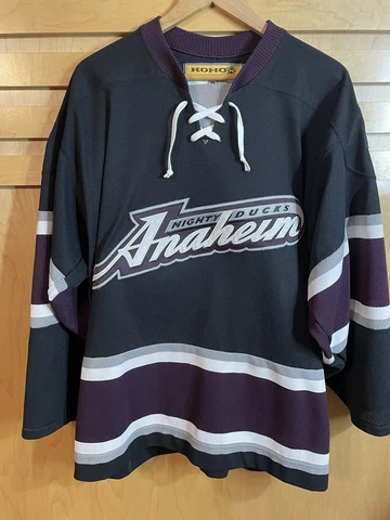 Vintage KOHO NHL Anaheim Mighty Ducks Alternate 3rd Third Script Jersey Men’s XL Cover