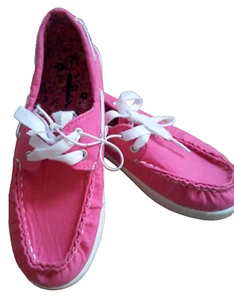 Pink Textile Slip on Boat Shoes Girls Size 1 Laces Casual Everyday Lightweight - Picture 1 of 7