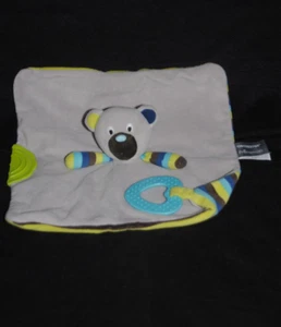 🐻Doudou plat ours ORCHESTRA PREMAMAN gris rayé anneau plaque dentition vert - Picture 1 of 2