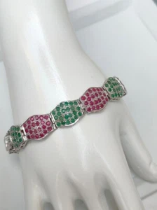 Natural Ruby& Emerald Bracelet 925 Sterling Silver Classic Vintage Bracelet Gift - Picture 1 of 12