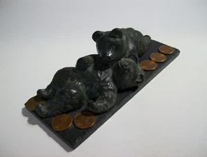 Escultura de piedra de jabón original de LOBO de colección, Canadá, CACHORROS DE OSO, centavos antiguos - Imagen 1 de 12