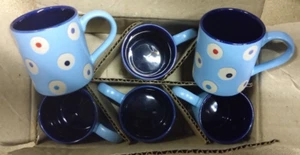 6x Whittard of Chelsea Espresso Cup Echo Eye 2004 Dots Spots Blue 6cm x 5.5cm - Picture 1 of 5