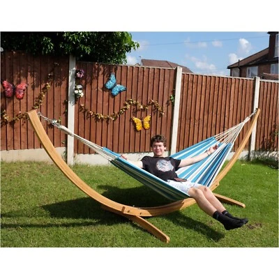 Outdoor Swing Traditional hammock with wooden hammock stand set, L 120kg,  Blue - Image 1 of 4