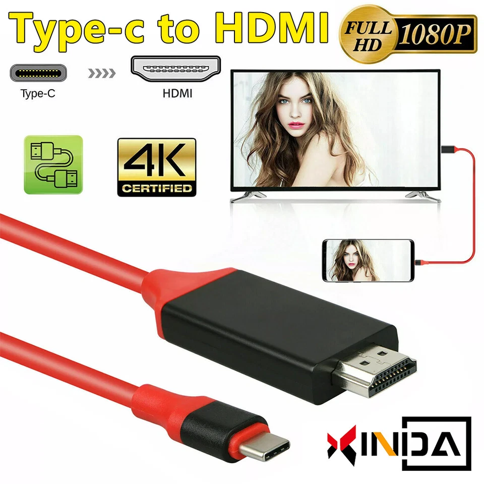 HDMI Cable Adapter USB-C 1080P Samsung Android Phones MHL LG Sony Type-C HD TV - image 1 of 4
