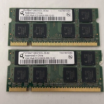 2GB (2x1GB) 2Rx8 PC2-5300S-555-12-E0 HYS64T128021EDL-3S-B2 Quimonda Laptop Mem. - Image 1 of 4