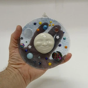 Moon & Planets Fused Glass Hanging Ornament or Suncatcher OOAK O'Dare - Picture 1 of 2